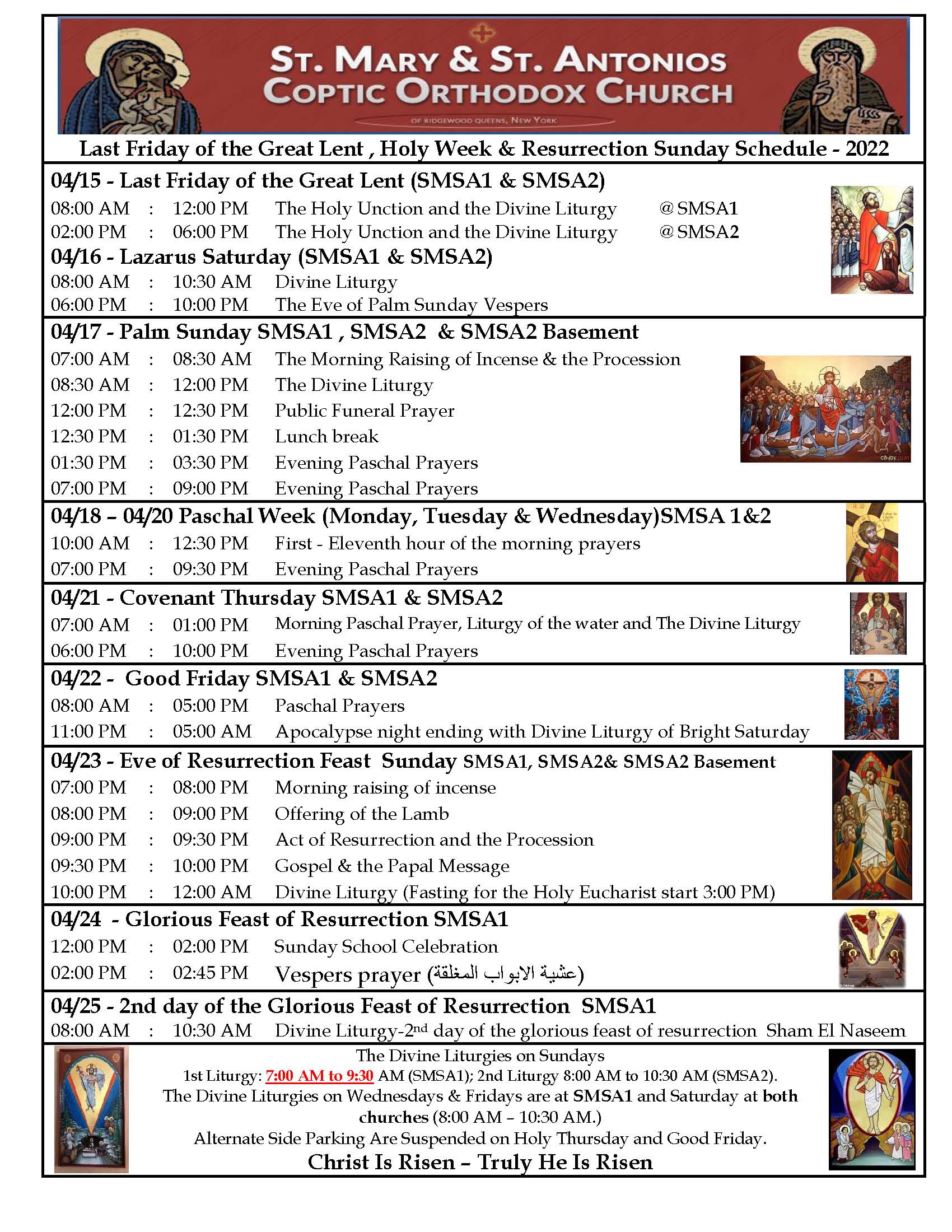 The Holy Week and Glorious Resurrection Schedule (2022) Updated