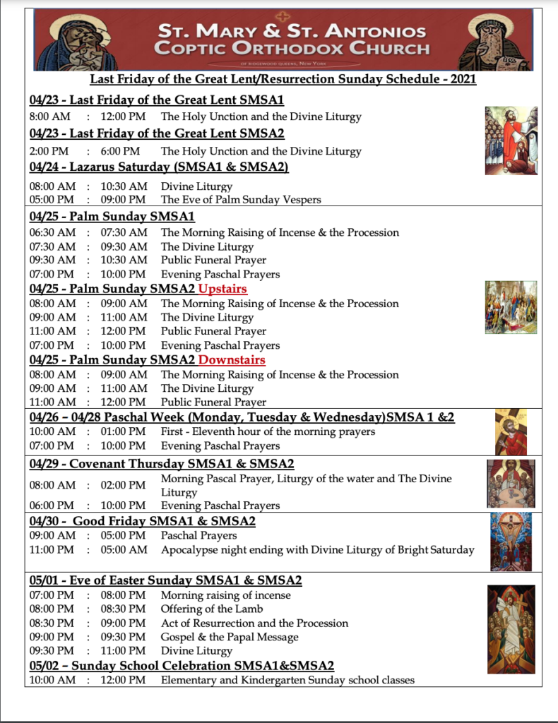 Coptic Calendar 2022 Holy Week Schedule 2021
